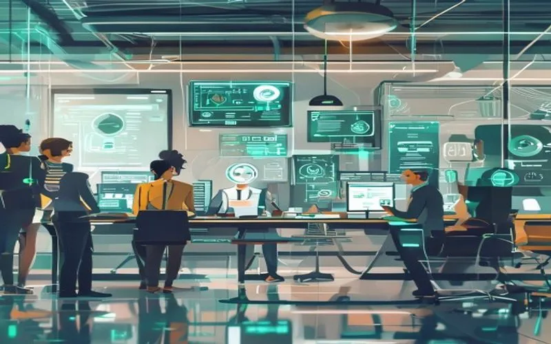 Hình ảnh minh họa tổng quan về ứng dụng AI và Automation trong doanh nghiệp, tạo cảm giác hiện đại và hiệu quả
